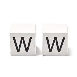 Letter W Древесина европейского бисера, бусины с большим отверстием, куб с письмом, Буква W, 30.5x30.5x29.5~30.5 мм, отверстие : 5 мм