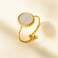 Настоящее золото 18K 304 Открытые кольца-манжеты из нержавеющей стали с натуральными ракушками для женщин, овальные, реальный 18 k позолоченный, 12 мм, внутренний диаметр: 17 мм