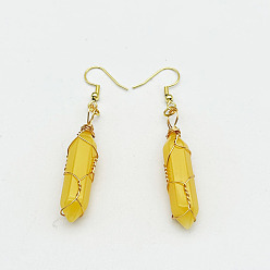 Золотой Серьги ручной работы с топазом и шестигранной медной проволокой, серьги-колонны из натурального камня, золотые