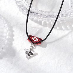 Красный Ожерелья из стеклянных бусин и сплава с подвесками в виде треугольников от сглаза, ожерелья из черного вощеного хлопкового шнура для женщин, античное серебро, красные, 17.72 дюйм (45 см)