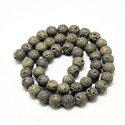 Light Gold Plated Electroplate Natural Lava Rock Beads Strands, Matte Style, Round, Light Gold Plated, 4~5mm, Hole: 0.5mm, about 88pcs/strand, 13.7~14.9 inch