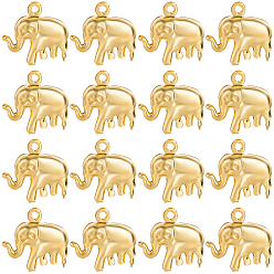 Настоящее золото 18K 50 шт. 304 подвески из нержавеющей стали, полые слона, реальный 18 k позолоченный, 14x15x5 мм, отверстие : 1.2 мм