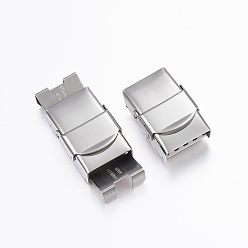 Stainless Steel Color Rectangle 201 Stainless Steel Watch Band Clasps, Stainless Steel Color, 25x17x8mm, Hole: 3x14mm