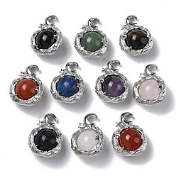 Смешанные камни Природные и синтетические Gemstone подвески, Луна прелести, с стеллаж металлизированный платины тон выводов латуни, смешанные окрашенные и неокрашенные, 28.5x21x14 мм, отверстие : 4 мм