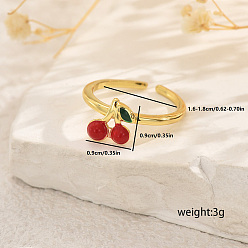 Вишня Фруктовые темы латунные манжеты открытые кольца для женщин, с эмалью, золотые, вишня, 9x9 мм, внутренний диаметр: 16мм~18мм