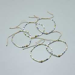 Пирит Регулируемые браслеты из бисера натурального пирита, с нейлоновым шнуром и бисером / бисером хэйши, 4.3~7.95 см, 1.5 мм