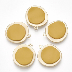 Gold Smooth Surface Spray Painted Alloy Pendants, Flat Round, Matte Gold Color, Gold, 26x23x5mm, Hole: 2mm