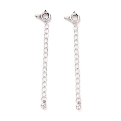 Античное Серебро 925 удлинители цепи из стерлингового серебра, с пружинными застежками и подвесками, круглые, античное серебро, 60x5.8 мм, отверстие : 1.6 мм