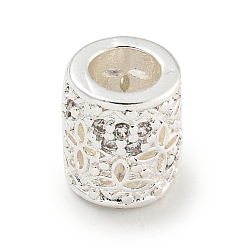 Серебро Реечное покрытие латунь микро паве прозрачный кубический цирконий европейские бусины, бусины с большим отверстием, долговечный, без свинца и без кадмия, колонка, серебряные, 8x7 мм, отверстие : 4 мм