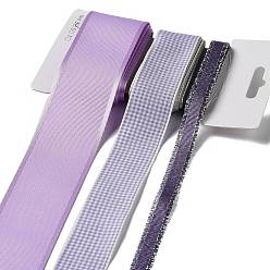 Лиловый 9 ярдов 3 стилей полиэфирной ленты, для поделок своими руками, бантики для волос и украшение подарка, фиолетовая цветовая палитра, сирень, 3/8~1-5/8 дюйм(10~40мм) около 3 ярдов/стиль