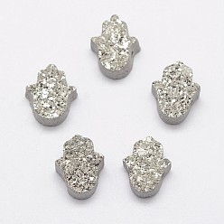 с Платиновым Покрытием Hamsa рука druzy кристалл бисер, гальванизирует естественно druzy хрустальные бусины, 13x10.5x4.5~5 мм, отверстие : 1 мм