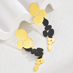 Настоящее золото 18K 304 овальные серьги-гвоздики с кисточками из нержавеющей стали, реальный 18 k позолоченный, 80x22 мм