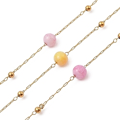 Настоящее золото 18K Ионное покрытие (ip) 304 звенья цепи из нержавеющей стали, с катушкой, с агатом, пайки, реальный 18 k позолоченный, 6 мм, около 32.81 бусин: 3мм, интервал между связями: 21.5мм, футы(10м)/рулон