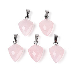Розовый Кварц Природного розового кварца подвески, гранёные подвески в виде стрел, с защелкой из нержавеющей стали на поручнях, цвет нержавеющей стали, 17~19x10.5~11.5x5~6 мм, отверстие : 5.5x3 мм