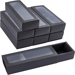 Black Drawer Kraft Paper Box, Festival Gift Wrapping Boxes, Gift Packaging Boxes, for Jewelry, Wedding Party, with Windows, Black, 24.5x9x6cm