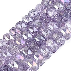 Medium Purple Electroplate Transparent Crackle Glass Beads Strands, Rondelle, Dyed, AB Color Plated, Faceted, Medium Purple, 8x5mm, Hole: 1~1.2mm, about 33~35pcs/strand, 6.69~7.28 inch(17~18.5cm)