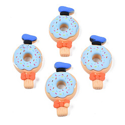 Bisque Opaque Resin Cabochons, Rubberized Style, Imitation Food, Donut with Hat & Bowknot, Bisque, 29.5~31.5x16.5~17.5x6mm