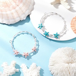 (52) Непрозрачная лаванда 2шт. браслеты из синтетической бирюзы и искусственного жемчуга с акриловыми бусинами для женщин, морская звезда, со стеклянными витыми бусинами из стекляруса, разноцветные, внутренний диаметр: 2-1/8 дюйм (5.3 см)