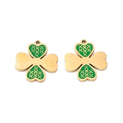 Настоящее золото 18K Вакуумное покрытие pvd 304 эмалированные подвески из нержавеющей стали, ручная полировка, клевер, реальный 18 k позолоченный, 17x16x1 мм, отверстие : 1.4 мм