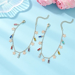 Разноцветный Браслеты с подвесками из латуни и стекла для женщин, бабочка с прямоугольником, золотой свет, красочный, 7.28 дюйм (18.5 см)