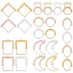 Mixed Color Alloy Open Back Bezel Pendants(rotatable), For DIY Epoxy Resin, Pressed Flower Jewelry, Moon/Rhombus/Rectangle/Flat Round/Oval/Bear, Cadmium Free & Lead Free, Mixed Color, 44x35x3.5mm, Hole: 1.5mm, 24pcs/set