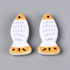 Оранжевый Печатные непрозрачные бусины из смолы, рыба, оранжевые, 13.5~14x27~28x5~6 мм, отверстие : 1.4~1.5 мм