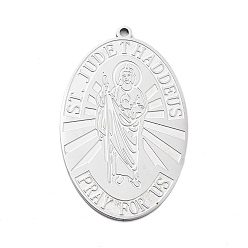 Нержавеющая Сталь Цвет 304 подвески из нержавеющей стали, овал с подвеской святого Иуды, цвет нержавеющей стали, 44.5x28x1.5 мм, отверстие : 1.6 мм