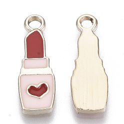 Pink Подвески из сплава , подвески для макияжа, с эмалью, губная помада, золотой свет, розовые, 20.5x7x2 мм, отверстие : 2 мм