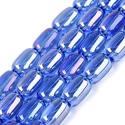 Royal Blue Electroplate Transparent Glass Beads Strands, Jujube, AB Color Plated, Royal Blue, 9x6mm, Hole: 0.6~0.8mm, about 41~44pcs/strand, 14.57~15.55 inch(37~39.5cm)