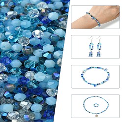 Синий Стеклянные бусины смешанных стилей, граненые, двухконусные, синие, 4x4 мм, отверстие : 1 мм, о 500 шт / комплект