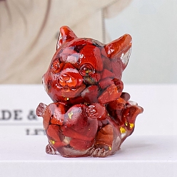 Красный Камень Натуральный красный яшма украшения дисплей, украшения для домашнего офиса из смолы, лиса, 40x35 мм