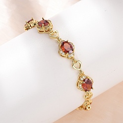 (123L) Белый крем непрозрачный блеск Браслеты-цепочки из латуни в форме сердца и овала, украшенные микропаве из кубического циркония, для женщин., без кадмия и без свинца, долговечный, стойки покрытие, реальный 18 k позолоченный, огнеупорный кирпич, 7.40 дюйм (18.8 см)