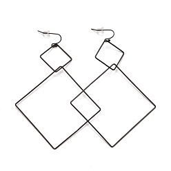 Electrophoresis Black Ion Plating(IP) Rhombus 304 Stainless Steel Dangle Earrings for Women, Electrophoresis Black, 108.5x69x1.8mm, Pin: 0.6mm