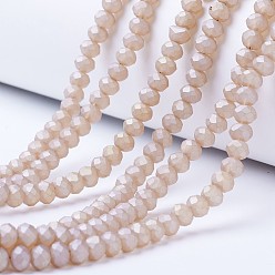 PeachPuff Electroplate Transparent Glass Beads Strands, Pearl Luster Plated, Faceted, Matte, Rondelle, PeachPuff, 2.5x2mm, Hole: 0.4mm, about 199pcs/strand, 13.4 inch(34cm)