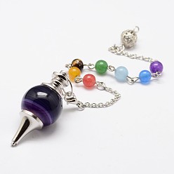 Mixed Color Dyed Natural Agate Beaded Pendulum Charm Bracelets, with Platinum Plated Brass Findings, Mixed Color, 170mm