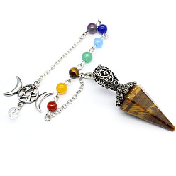 Тигровый глаз Натуральный конус тигрового глаза, биолокационный маятник, большие подвески, с чакра-драгоценным камнем и металлической фурнитурой, а также тройными лунными чарами, 280 мм