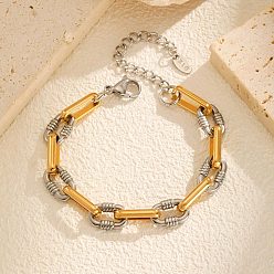 Золотой & Цвет Нержавеющей Стали 304 браслеты-цепочки с прямоугольными кольцами из нержавеющей стали, золотые и нержавеющая сталь цвет, 6-1/2 дюйм (16.4 см)