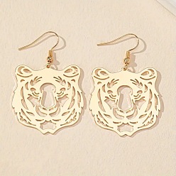 Золотой Серьги-подвески из сплава с головой тигра, золотые, 52x35 мм