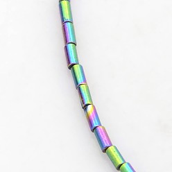 Rainbow Plated Electroplate Non-magnetic Synthetic Hematite Beads Strands, Column, Rainbow Plated, 3x1mm, Hole: 0.5mm, about 135pcs/strand, 15.7 inch