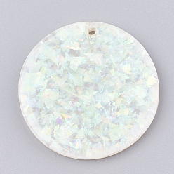Light Cyan Resin Pendants, with Paillette, Flat Round, Light Cyan, 35x3.5mm, Hole: 1.5mm