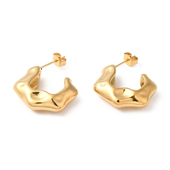 Настоящее золото 18K Ионное покрытие (IP) 304 Серьги-гвоздики из нержавеющей стали с поворотной дугой, реальный 18 k позолоченный, 24.5x7.5 мм