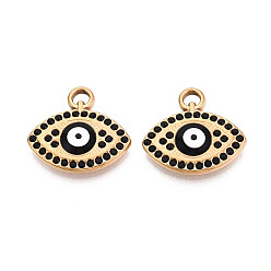 Черный 304 из нержавеющей стали горный хрусталь подвески, Злые чары глаз, с эмалью, вакуумное покрытие pvd, реальный 18 k позолоченный, чёрные, 19x20.5x3~3.5 мм, отверстие : 2x3 мм