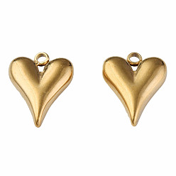 Золотой 304 подвески из нержавеющей стали, с 201 петлями из нержавеющей стали, сердце, золотые, 16x12x3.5 мм, отверстие : 1.6 мм