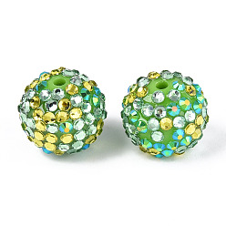 Lime Green Saint Patrick's Day Theme Round Resin Rhinestone Beads, for DIY Beadable Pens, Keychains and Jewelry Crafts, with Acrylic Beads Inside, Lime Green, 19.5~20x18~19mm, Hole: 2.8mm