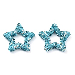 Аквамарин Звездообразные полимерные глиняные бусины со стразами, Фокальные бусины для изготовления бижутерии и брелоков, аквамарин, 32.5x33.5x6.5 мм, отверстие : 1.8 мм
