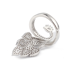Platinum Clear Cubic Zirconia Peacock Adjustable Ring, Brass Jewelry for Women, Lead Free & Cadmium Free, Platinum, Inner Diameter: 17mm