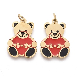 Золотой 316 хирургические эмалевые подвески из нержавеющей стали, форма маленького медведя, красное и черное, золотые, 16.5x11.5x0.8 мм, Перейти кольцо: 4x0.6 мм, 2.8 мм внутренним диаметром