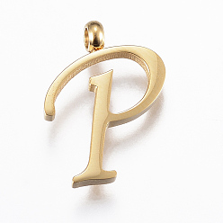 Letter P 304 подвески из нержавеющей стали, Начальная буква, letter.p, золотые, 17x12x2 мм, отверстие : 2 мм