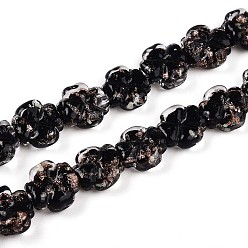 Черный Светящиеся стеклянные бусины ручной работы из золотой фольги, клевер, светится в темноте, чёрные, 9~10.5x10~11x4.5~6 мм, отверстие : 1~1.2 мм, около 50 шт / нитка, 19.29 дюйм (49 см)