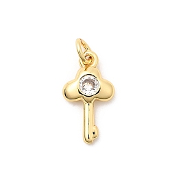 Key Латунные микро проложить кубического циркония прелести, долговечный, без свинца и без кадмия, стойки покрытие, с целью перехода в кольце, реальный 18 k позолоченный, ключ, 13.5x7.5x2.5 мм, отверстие : 2.5 мм